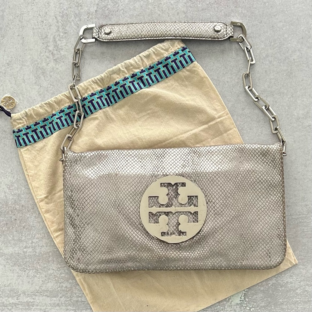 Tory Burch Audra Reva Clutch Python Snake Leather… - image 1